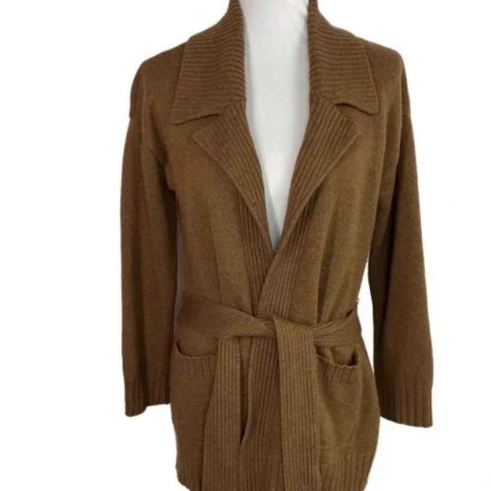 Banana Republic Vintage Brown Italian Merino Open Front Tie Knit Sweater Large